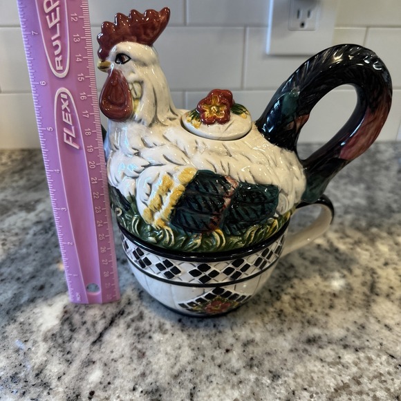Vintage CBK Ltd. Ceramic Rooster Tea Pot Kitchen Farmhouse 1998 Tile Accent - Picture 9 of 9